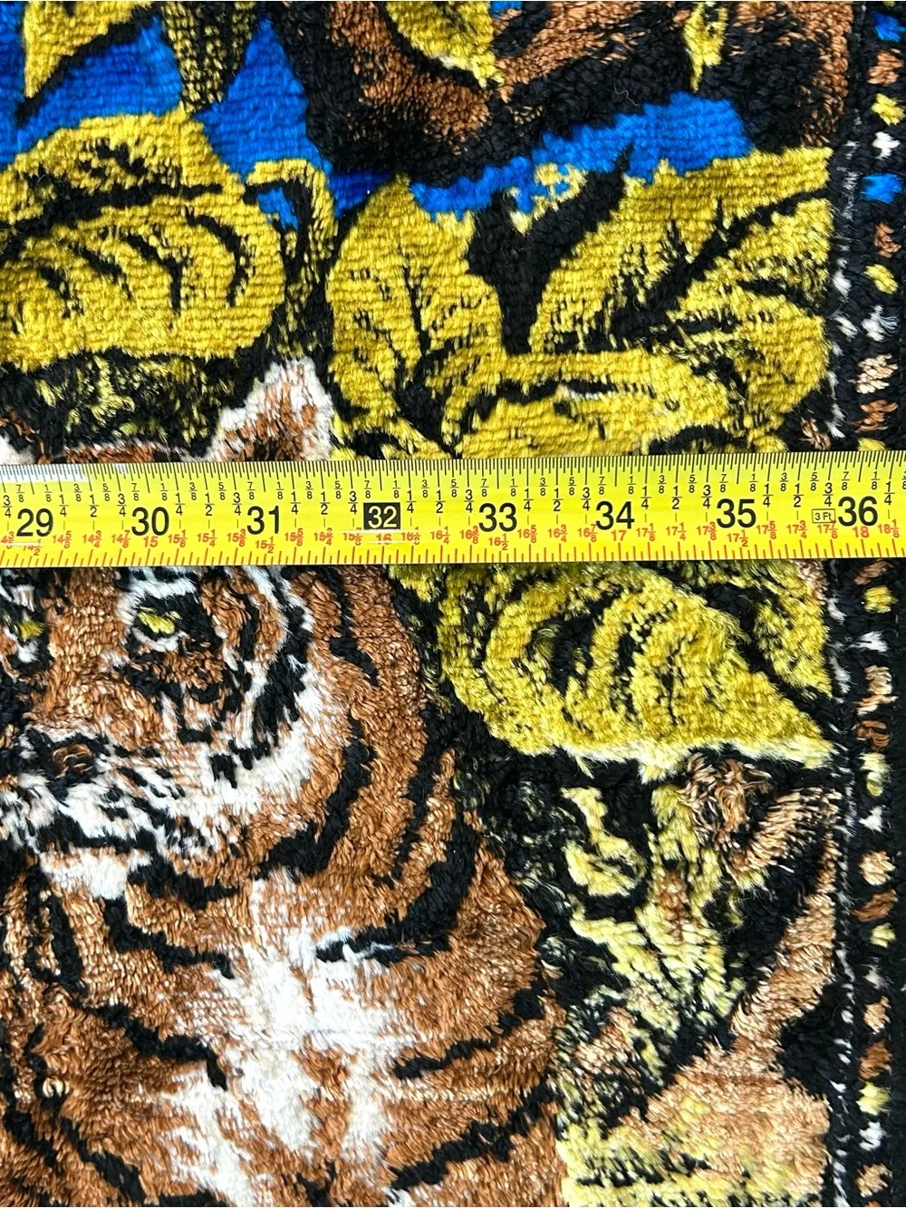 VTG Tiger Family Tapestry 1970s  Woven Velveteen Wall Hanging 36.5x19 Lebanon
